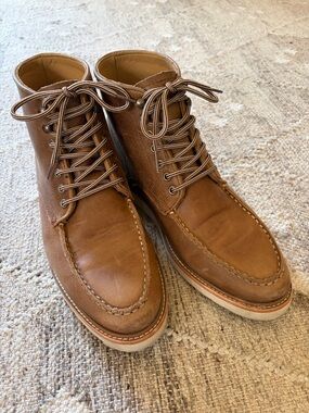Nisolo Tobacco Leather Mateo Moc Toe Boots size 9.5